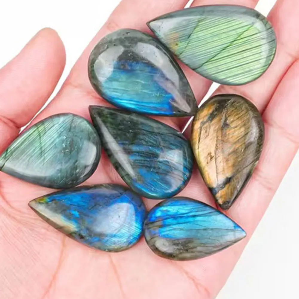 5PCS Natural Stone Labradolite Cabochon Beads for Jewelry Making Water Drop Real Crystal Gem Stone Blue Flash 20x35 30x 40 X467