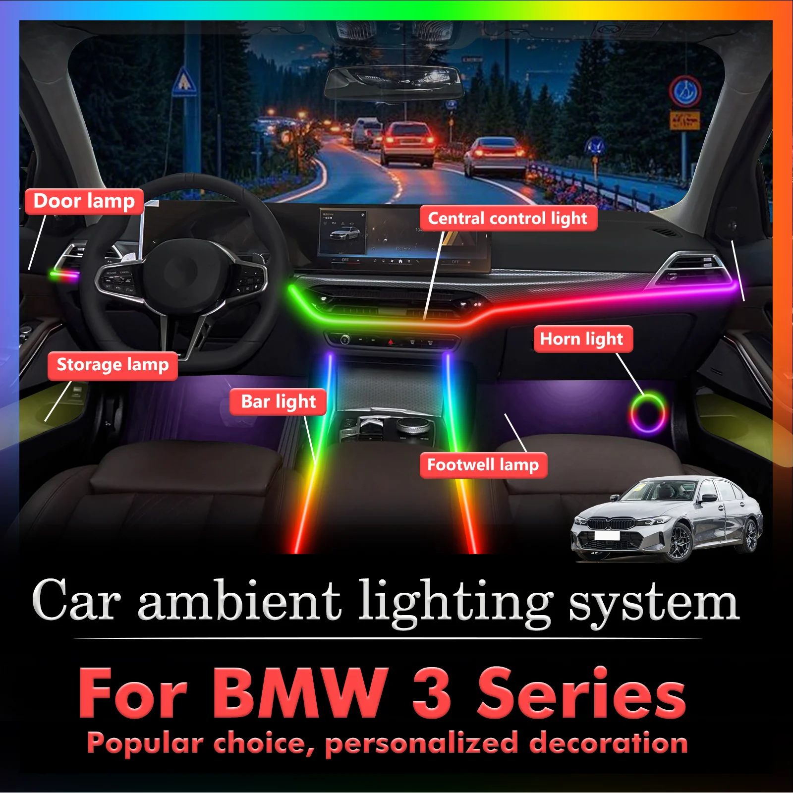 20 In1 For BMW E90 E91 E92 E93 F30 F31 F34  F35 F80 G20 G21 G28 G80G81 Car Interior Ambient Lamps 64 Colorful Atmosphere Lights