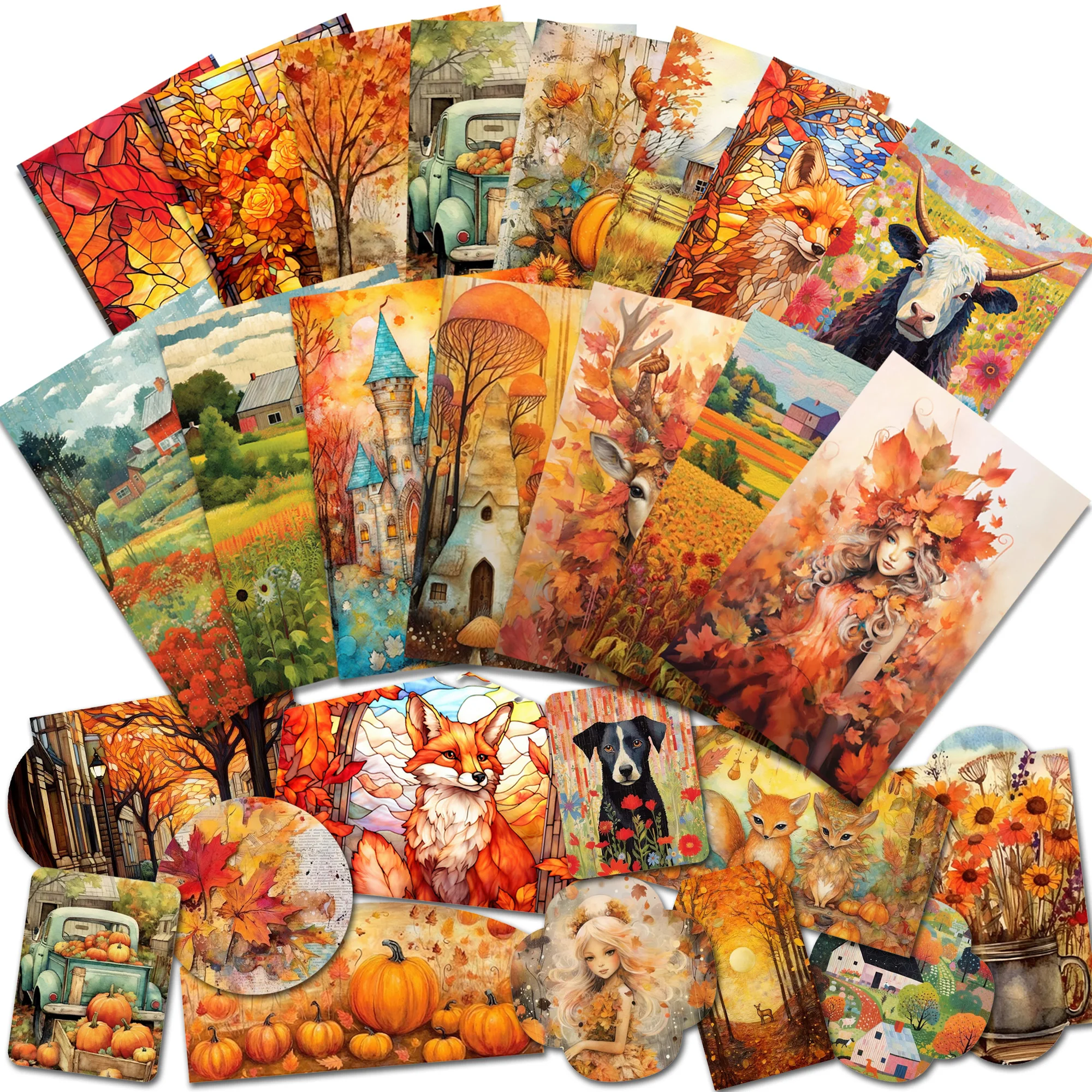 

JAIIMAN60pieces(24cards+36stickers)Autumn Writable Holiday Ephemera Thick Card Set,for ArtsCrafts,Scrapbooking Supplies,Journal