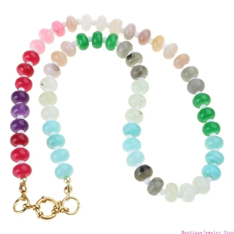 E1PE Adjustable Length Necklace Colorful Stone Necklace Fashion Jewelry for Daily