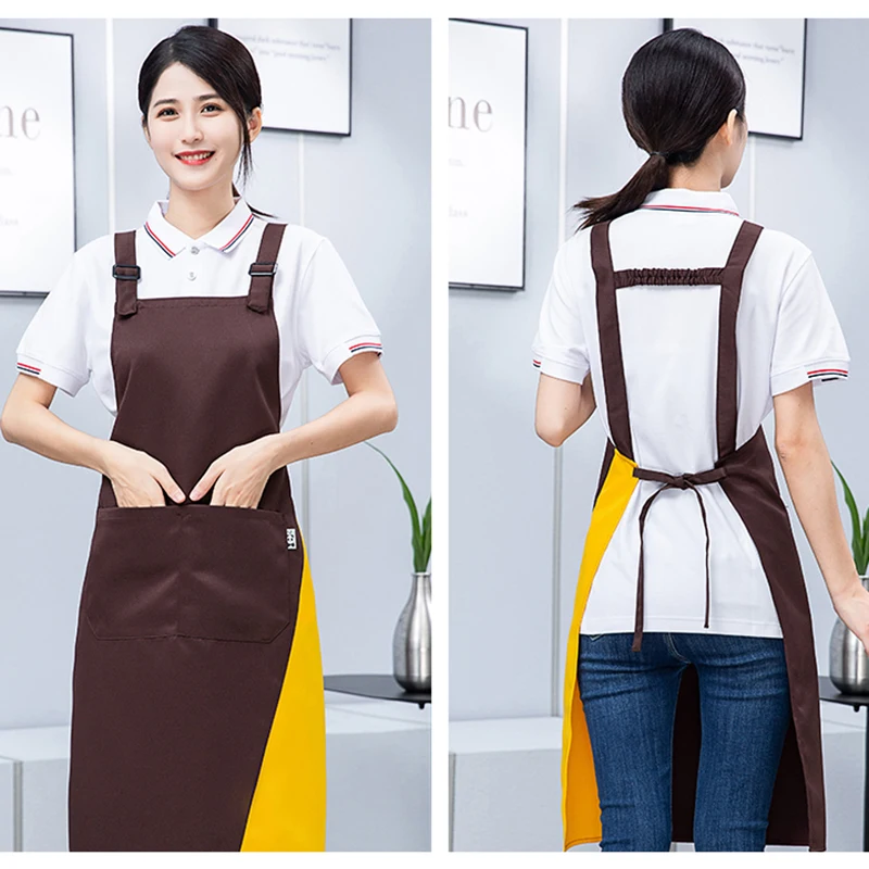 Professional Work Apron Men Women Adjustable Shoulder Strap Waterproof Cloth Mandil Catering Hotel Attendant Apron Custom Sign