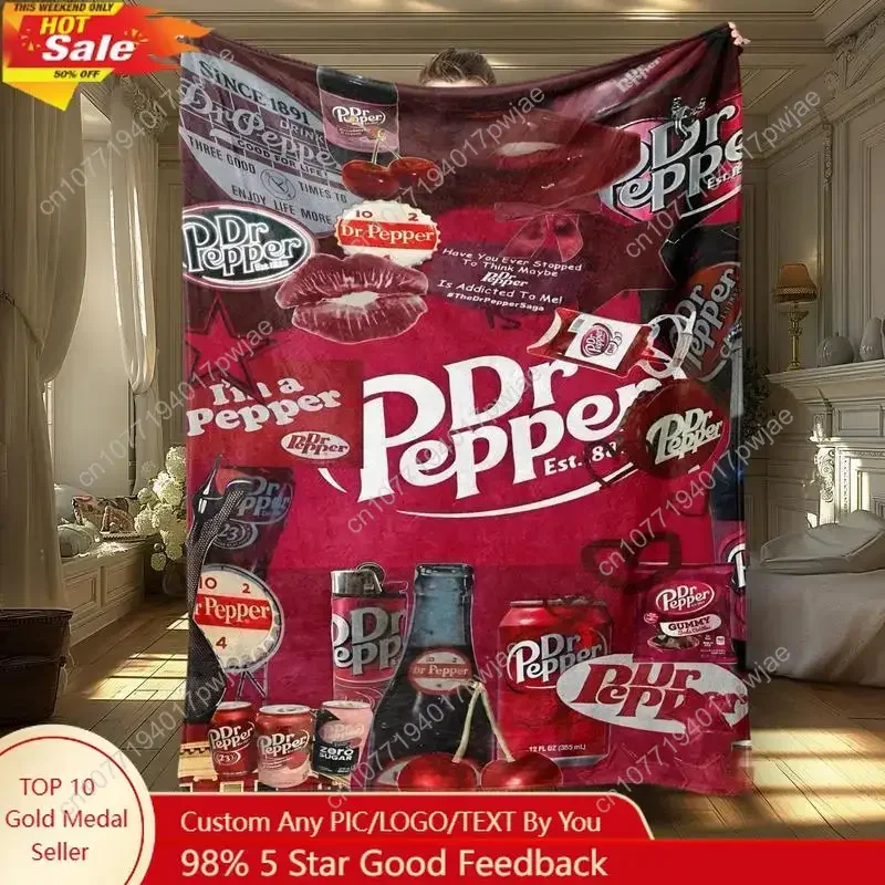 Retro Dr. Pepper Soft Throw Blanket – Vintage Beverage Pattern Blanket Rooms Cozy Nap Blanket