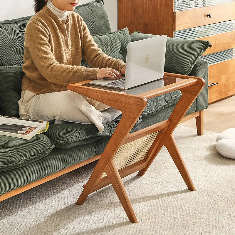 Factory direct sale Minimalist Solid wood coffee table household living room rattan sofa side few small tables