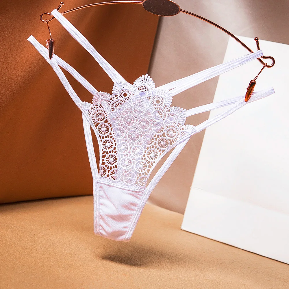 Crossover Cutout Vintage Embroidered Thong Women\'s Thin Sheer Mesh Low-rise Strap Sexy Panties Lingerie String Femme Underwear