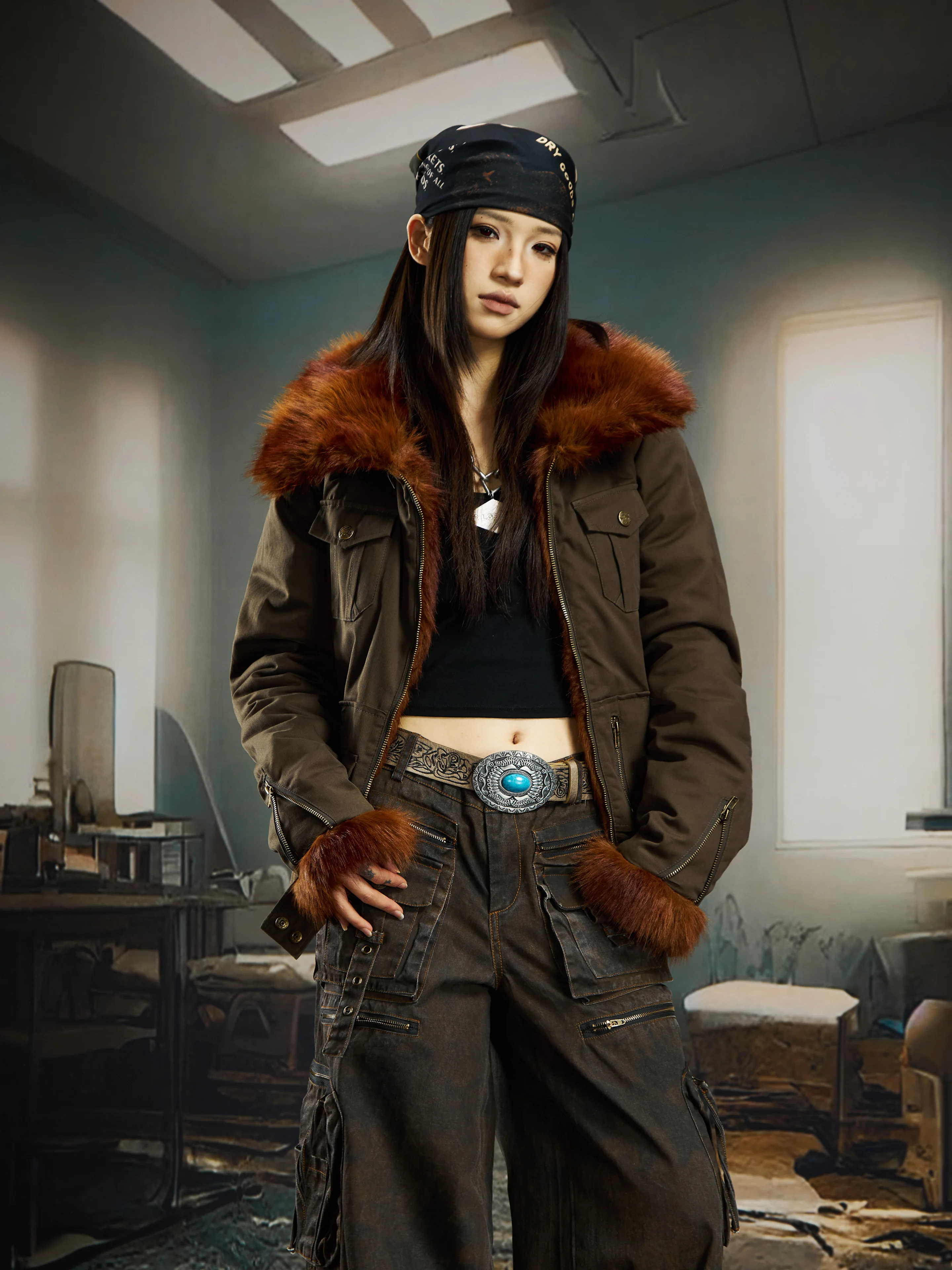 Fur Collar Large Lapel Short Puffer Jacket Thickened Warm Women