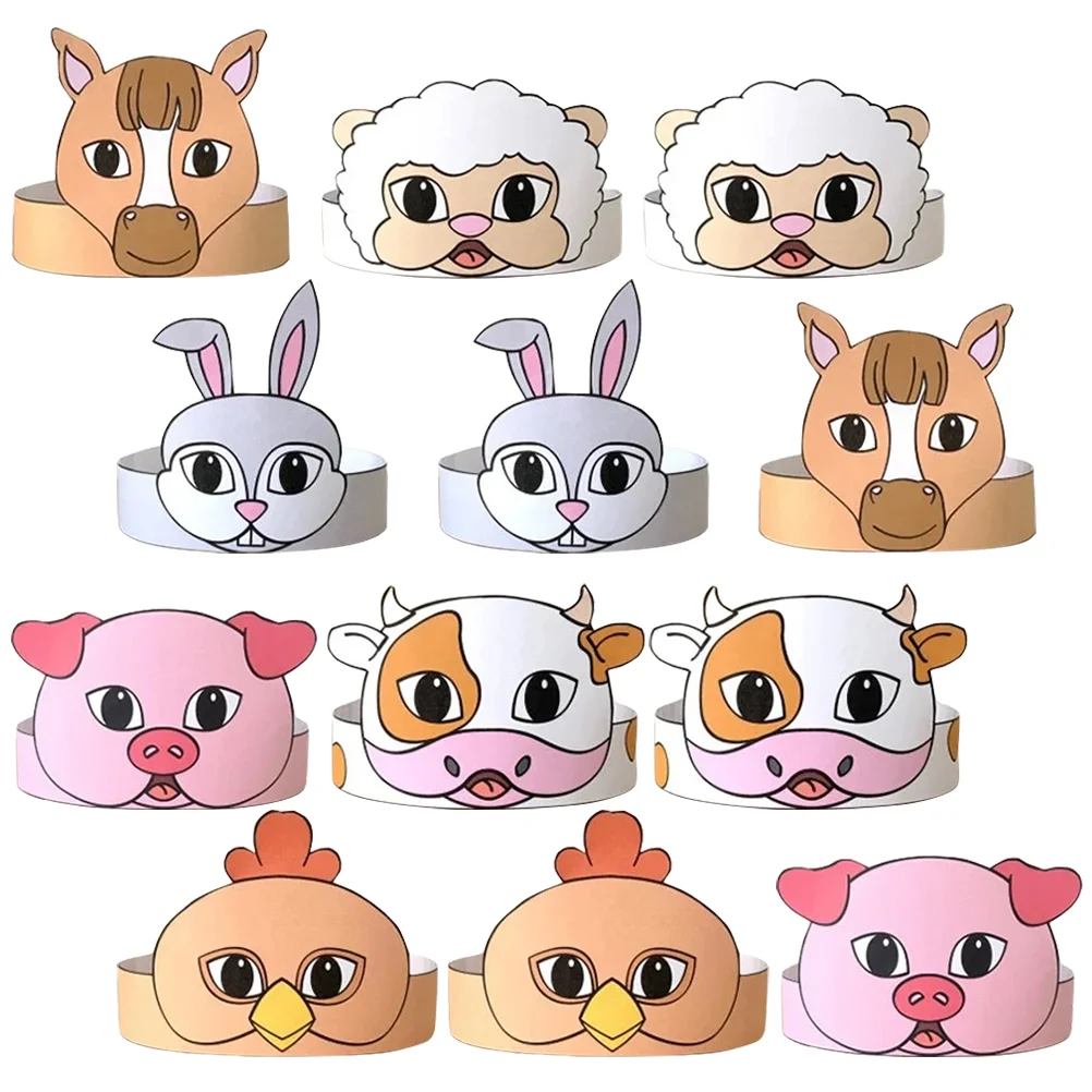 12 Pcs Animal Crown Hat Birthday Party Hats Paper for Children Farm Animals Crowns Kids Girl