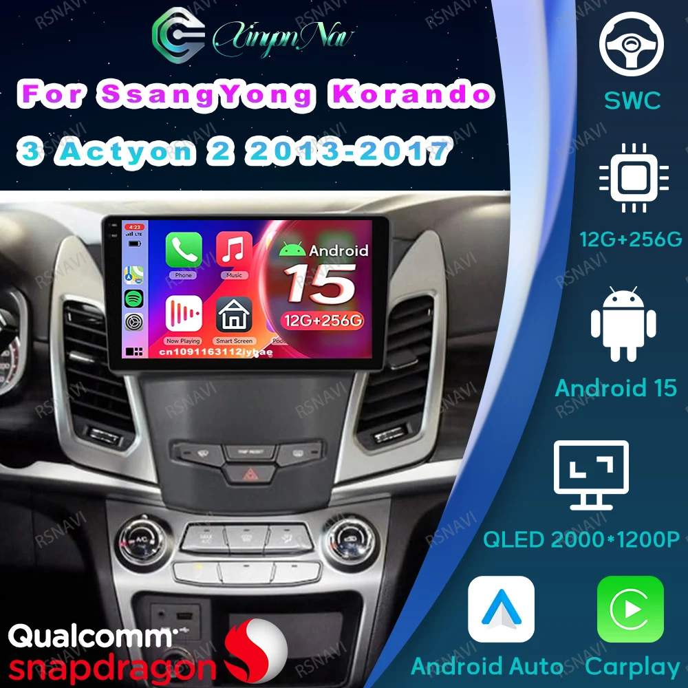 Radio de coche Android 15 para SsangYong Korando 3 Actyon 2 2013 -2017 Tesla Model 3 Highland Parkside DVD WIFI + 4G LTE Viedo Player