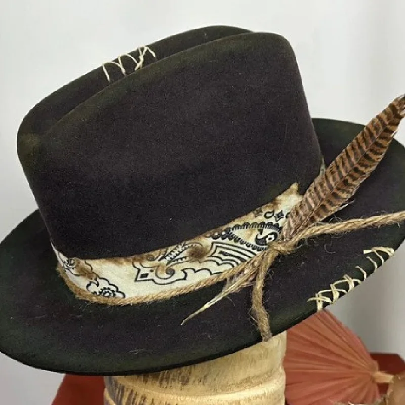 

Ebay Hot Sale Woolen Western Cowboy Hat Knight's Cap Vintage Distressed Stitching Wool Felt Hats