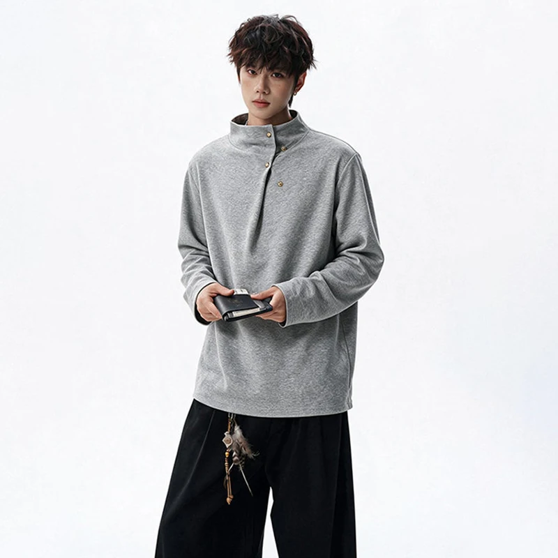 LUZHEN 2026 New Trendy Original Pleated Design Stand Neck Long Sleeve T-shirts Pullover Men's Handsome Casual Sweatshirt JY8973