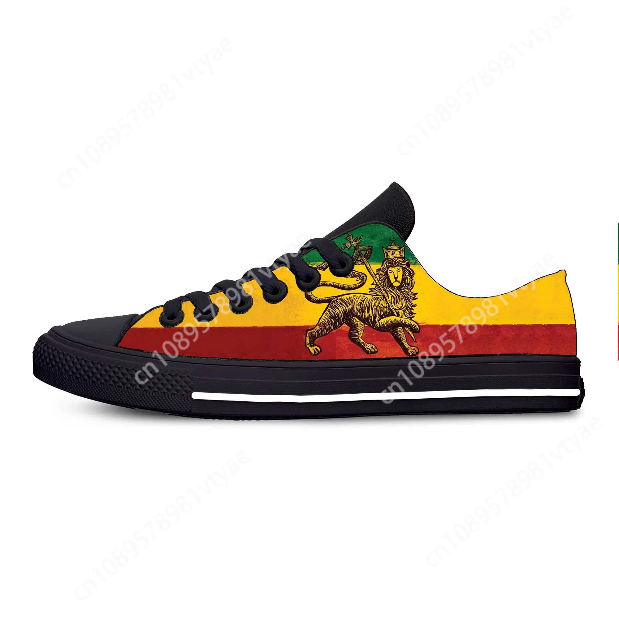 

Ethiopia Ethiopian Flag Lion of Judah Rastafarian Casual Cloth Shoes Low Top Comfortable Breathable 3D Print Men Women Sneakers