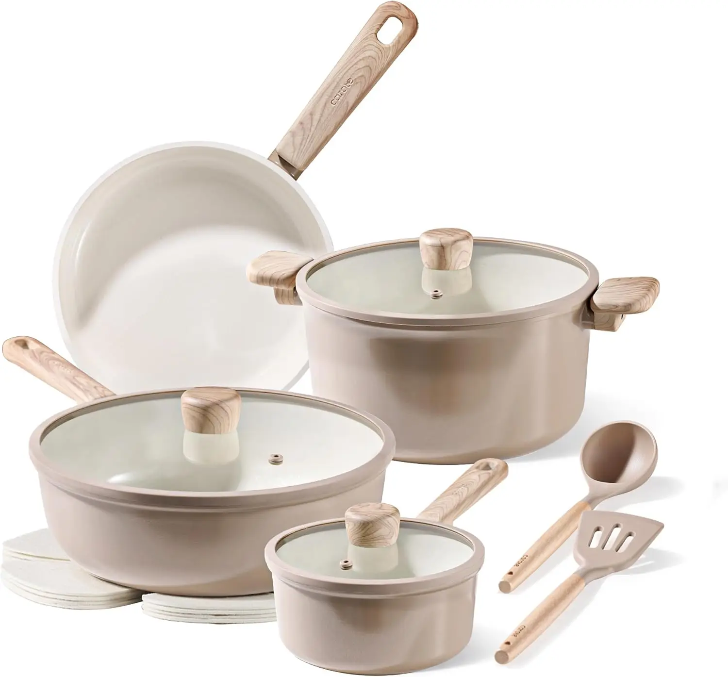 

12-Piece Ceramic Cookware Set, Non-Stick & PFAS/PFOA-Free, Includes Frying Pans and Saucepans in Taupe