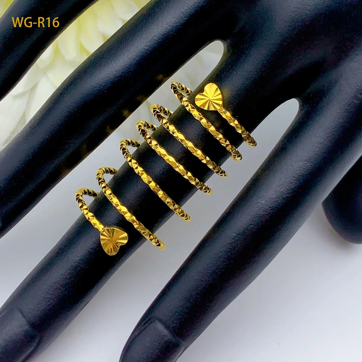 Ethiopian Spiral Heart Ring Brazilian Women 24K Gold Color Wedding Dubai Bride Arabic Big Nigerian Jewellery Moroccan Resizable
