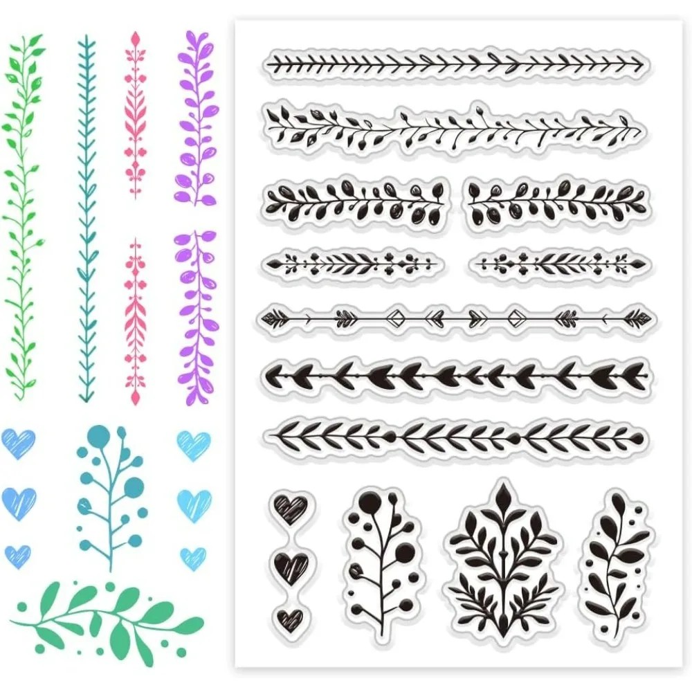 Journal Border Stempel Spitzenlinien Klarer Stempel Blatt Transparenter Stempel Schreiblinie Silikonstempel Blumenherz Stempel