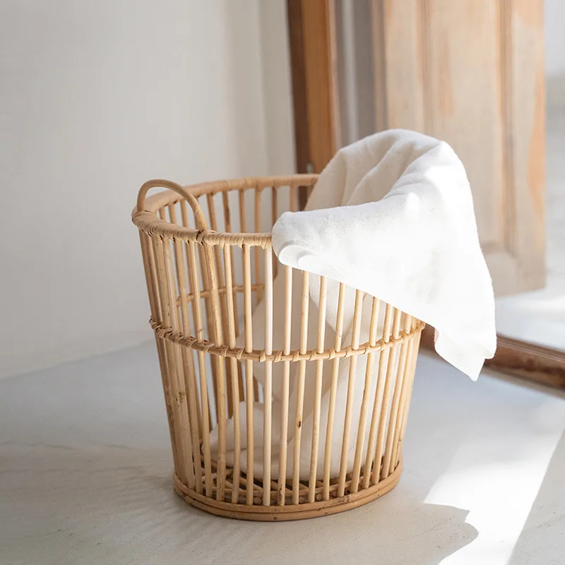 Nordic Ins Wind Vine Weaving Storage Basket Pure Handmade Dirty Clothes Basket Household Small Items StoHomestay Changing Frame