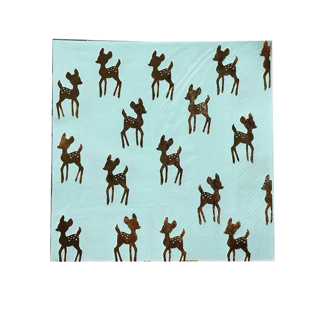 Sika Deer Three-layer Hot Stamping Printed Paper Towel, Colorful Napkin, Pure Wood Pulp, Christmas Party, 33x33cm, 16Pcs