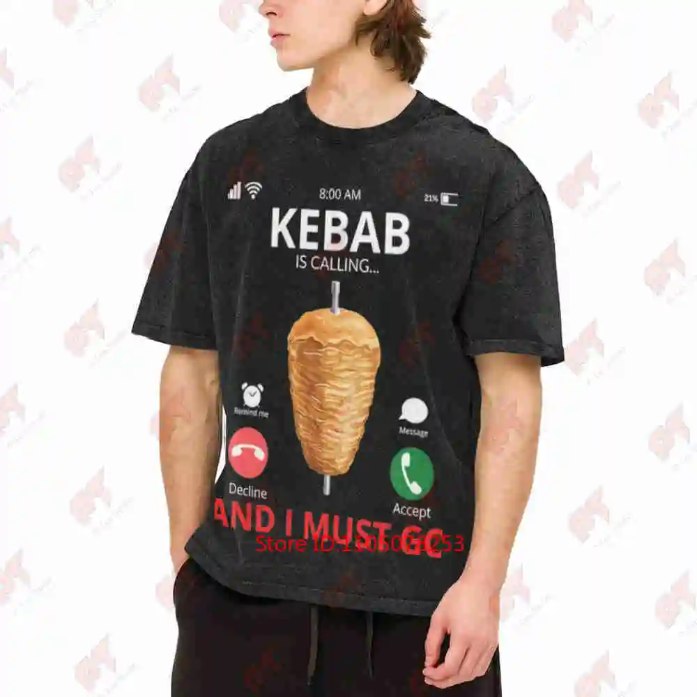Doner Kebab Shop Icons Vintage Washed Tee Pure Cotton T-Shirt