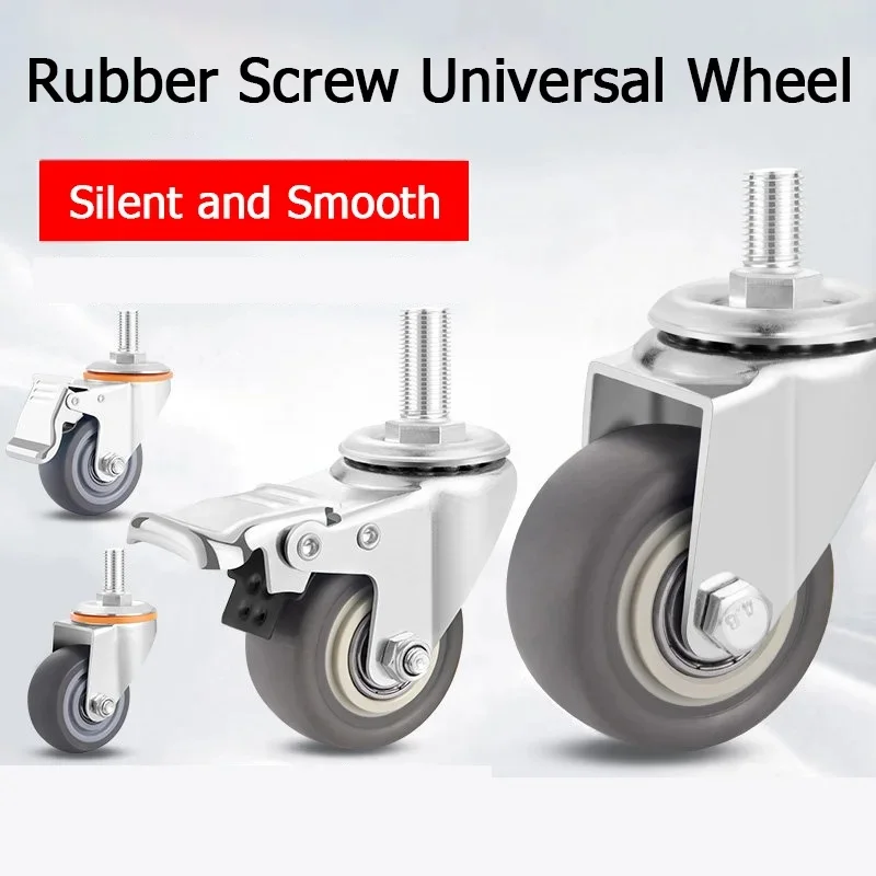 1.5/2/3/4/5Inch Stem Caster Wheels TPR Screw Lever Universal Castors Swivel Stem Wheels with M8 M10 M12 Rods for Carts Furniture