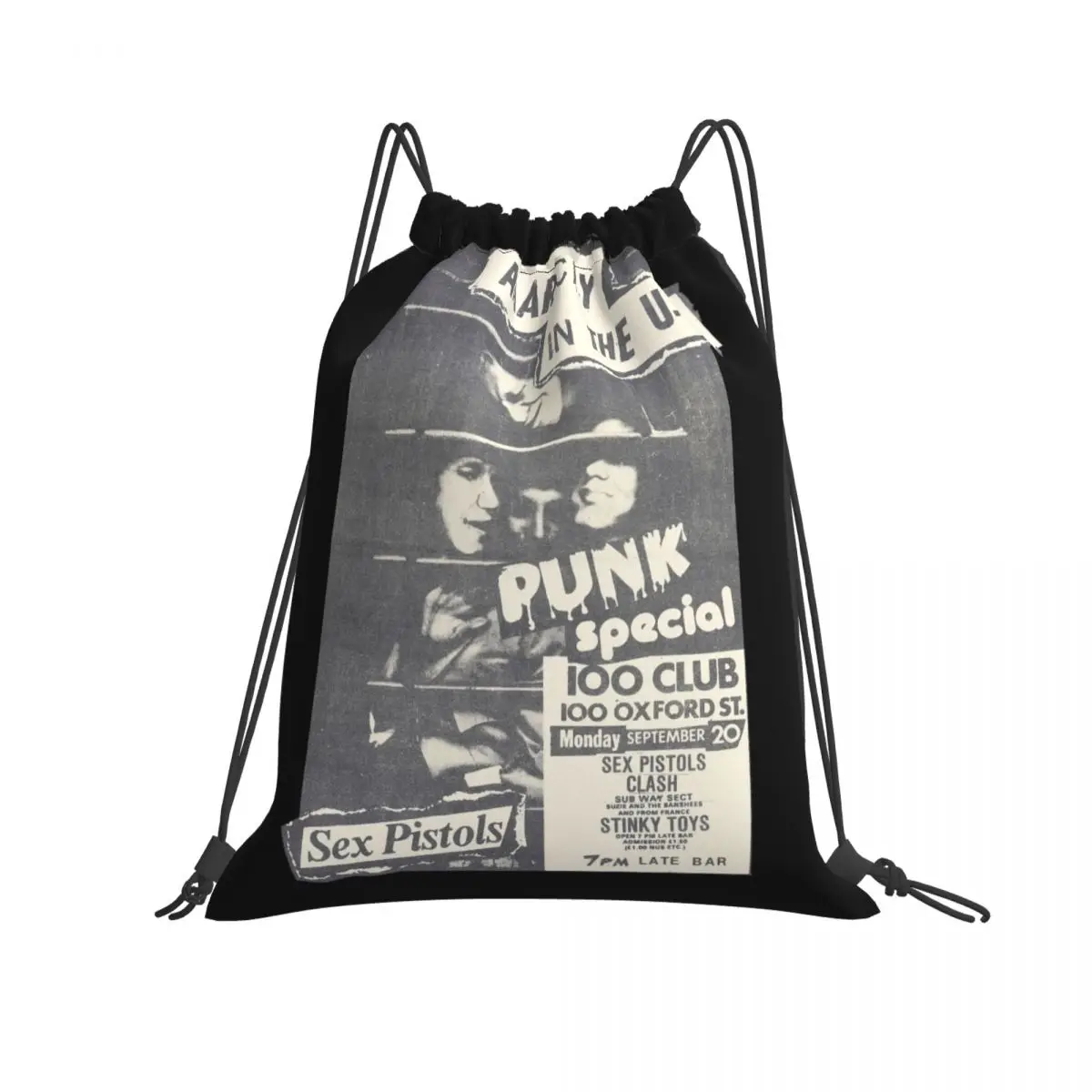 Sex Pistols-Anarchy In The Uk-100 Club Punk Natural Drawstring Bags Gym Bag Backpack School Sport Bag