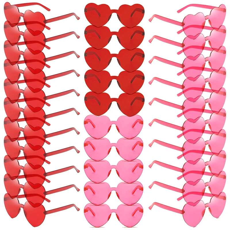 30 Paar pro Set herzförmige Sonnenbrille, niedlich, randlos, einfarbig, Strandurlaub, Sonnenbrille für Damen, modisches Design, Rave-Sonnenbrille – Detail 5
