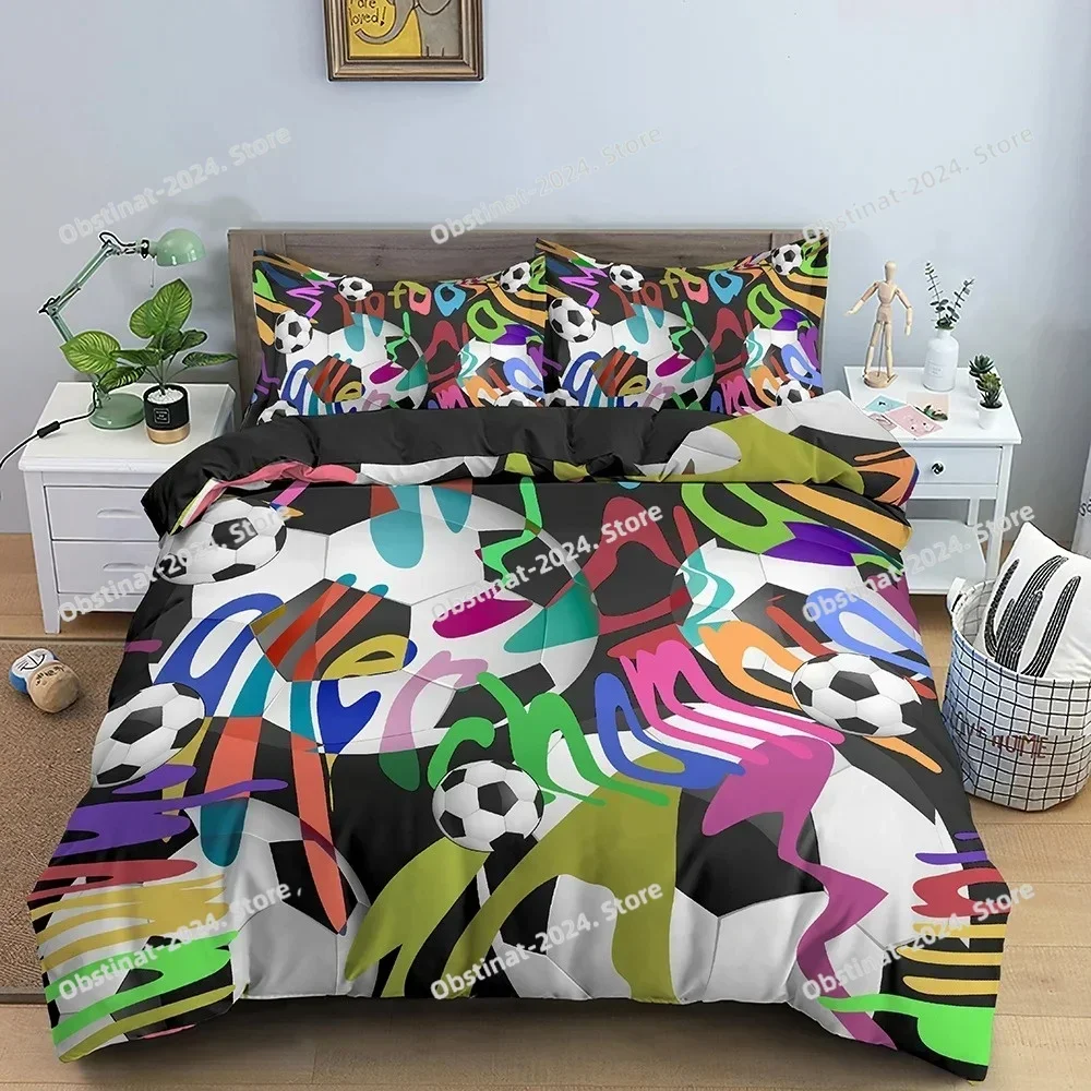 Top Football Duvet Cover Set Print with Blue Crack Cool Sport Comforter Cover King Size for Kids Boys Girl Polyester Bedding Set