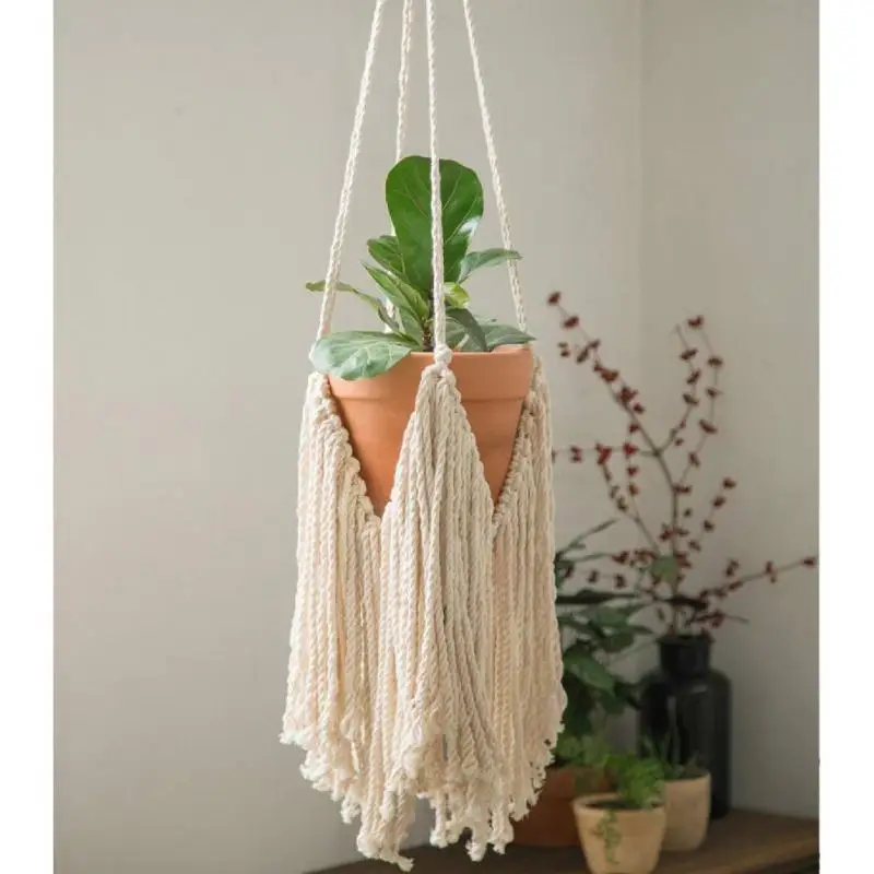 Gardening Plant Hanging Basket Handmade Cotton Rope Hanger Flower Pot Handmade Macrame Pot Pocket Wall Boho Courtyard Home Decor