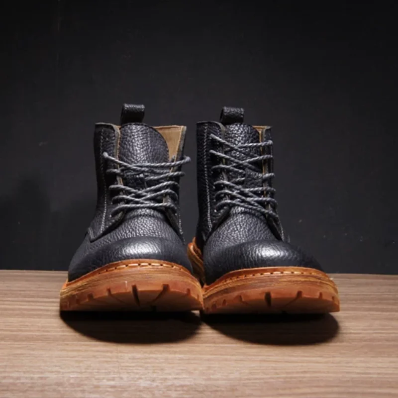 British Style Thick Bottom Motorcycle Work Boots Men's Shoes Western Wear-resistant Casual Genuine Leather Desert Boots Male