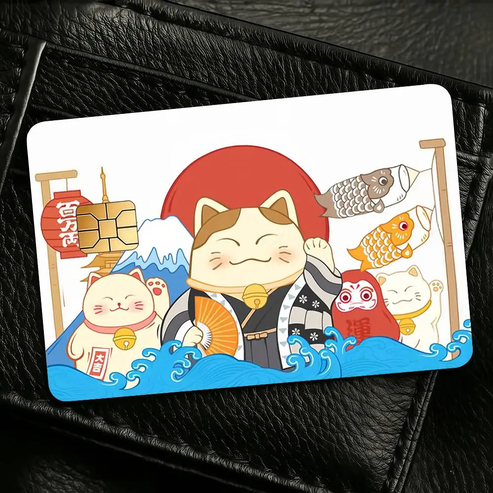 Maneki Neko Lucky Money Cat Credit Skin Cover Card Stickers 4PCS Film Bus Pass Front Decoration Bank Debit Waterproof