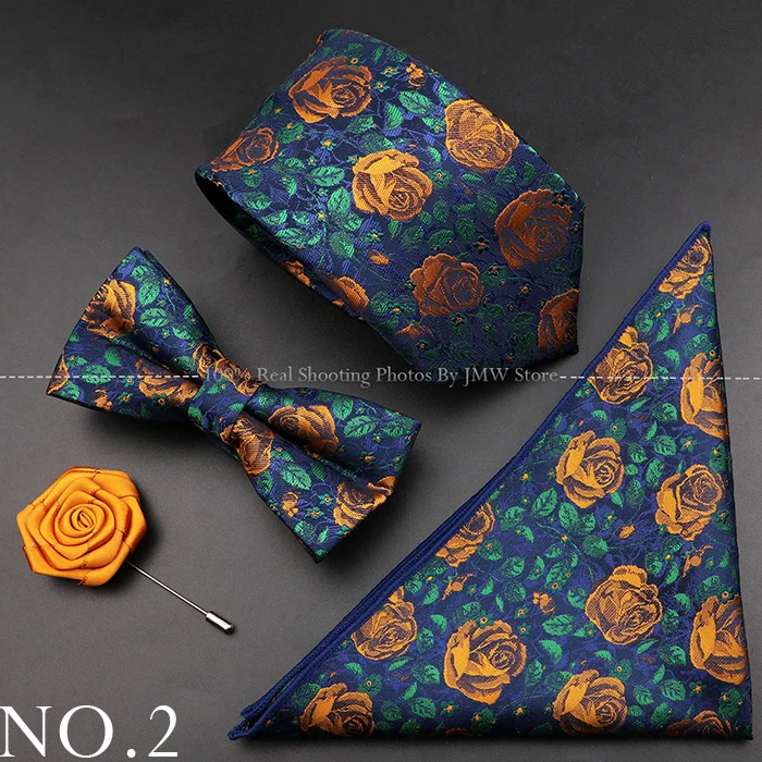 Neue Rose Blumen Männer Krawatte Set Polyester Jacquard gewebte Krawatte Fliege Anzug Vintage rot rosa für Bräutigam Business Hochzeits feier Geschenk – Detail 2