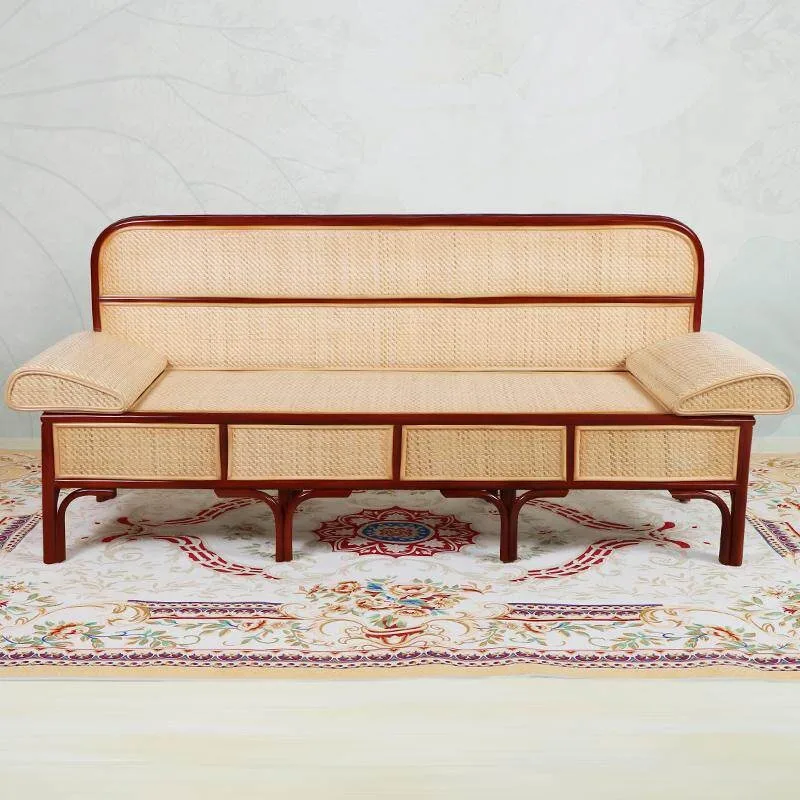 Natural real rattan sofa, Arhat bed rattan three-person living room office lunch break sleeping retro rattan chair, princess bed