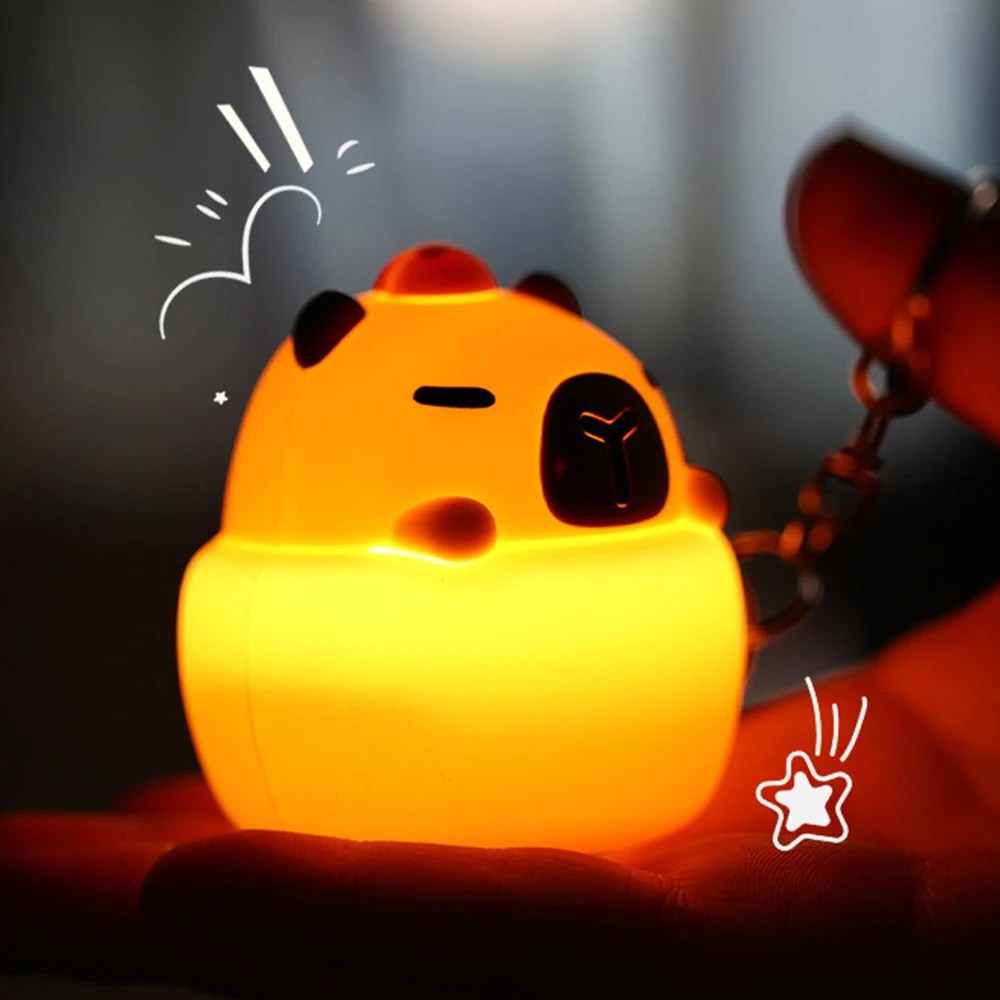 Capybara Night Light Portable Key Chain LED Silicone Soft Warm Light 3Level Dimmig Capybara Backpack Decoration Cute Compact USB