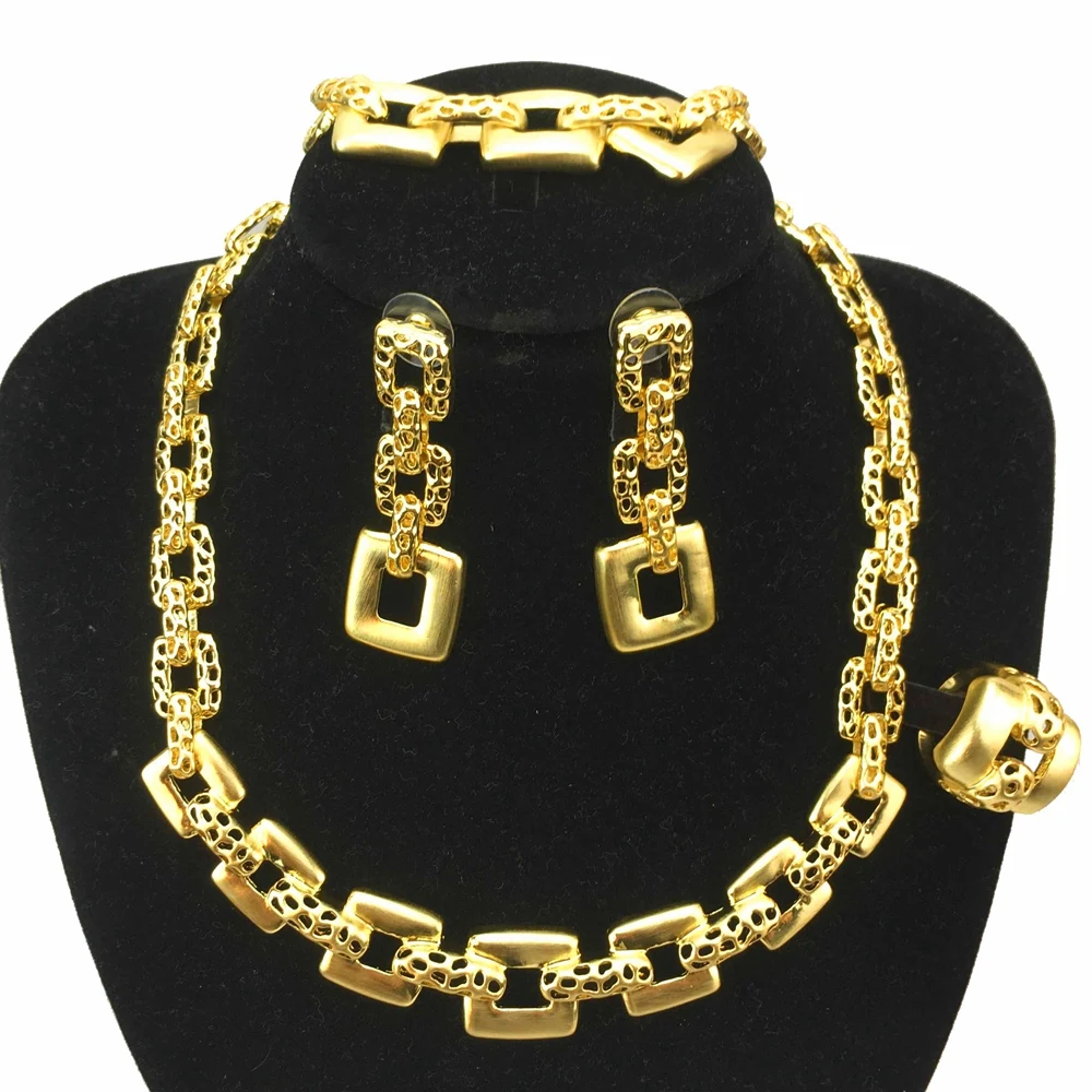 

New Fashion Ladies Exquisite Necklace Earrings Bracelet Women Birthday Gift Luxury Dubai Gold Plated Fine Jewelry Set FHK17980