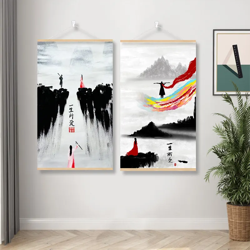 Anime Poster Ink Painting Legend of the Demon Zixia Fairy Ink Wall Art Scroll for Entryway Living Room Aesthetic Room Decor