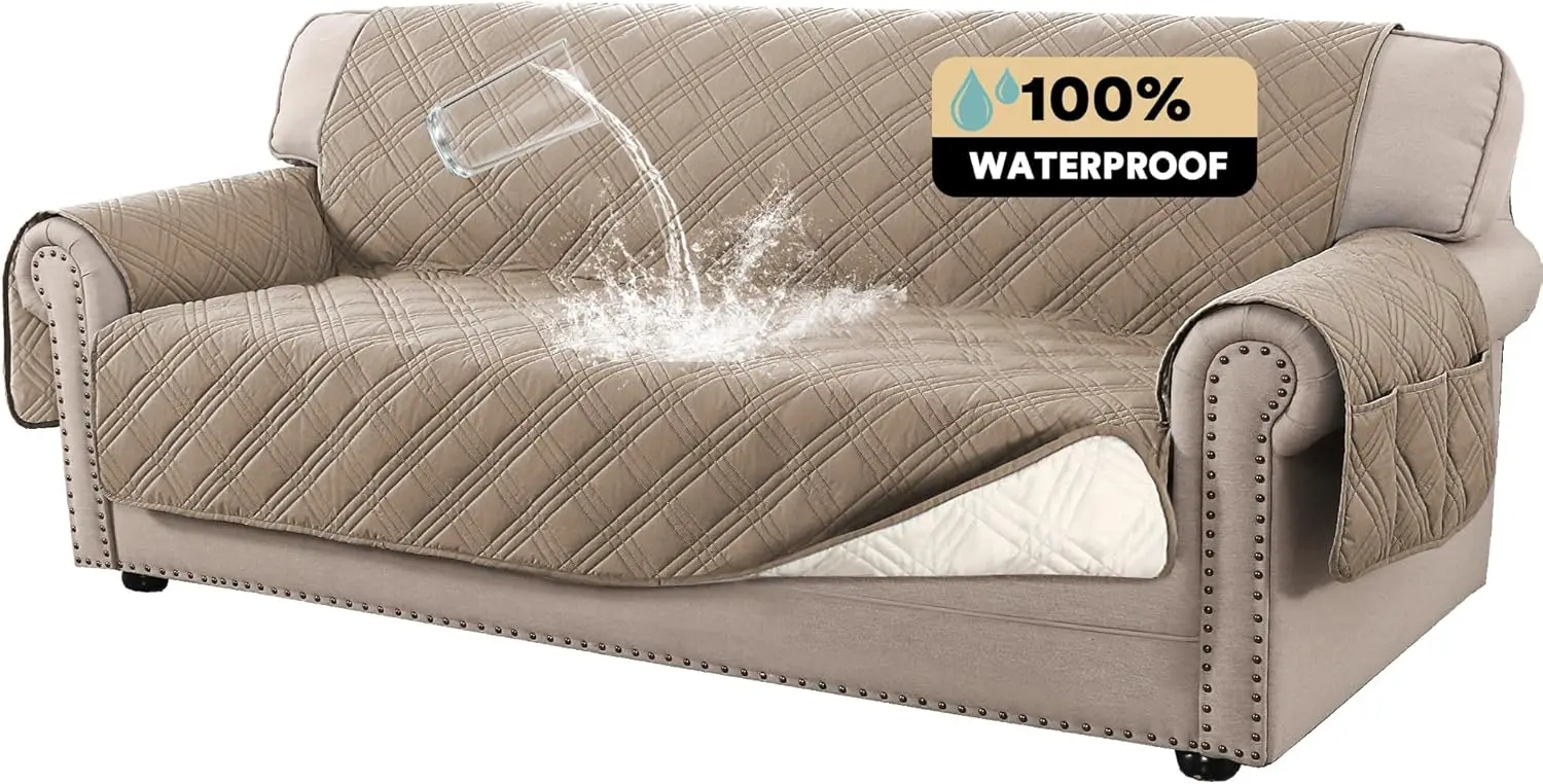 

Водонепроницаемый чехол для дивана с 3 подушками, устойчивый к царапинам и моющийся, с эластичными ремнями, цвет тауп, подходит для владельцев домашних животных.