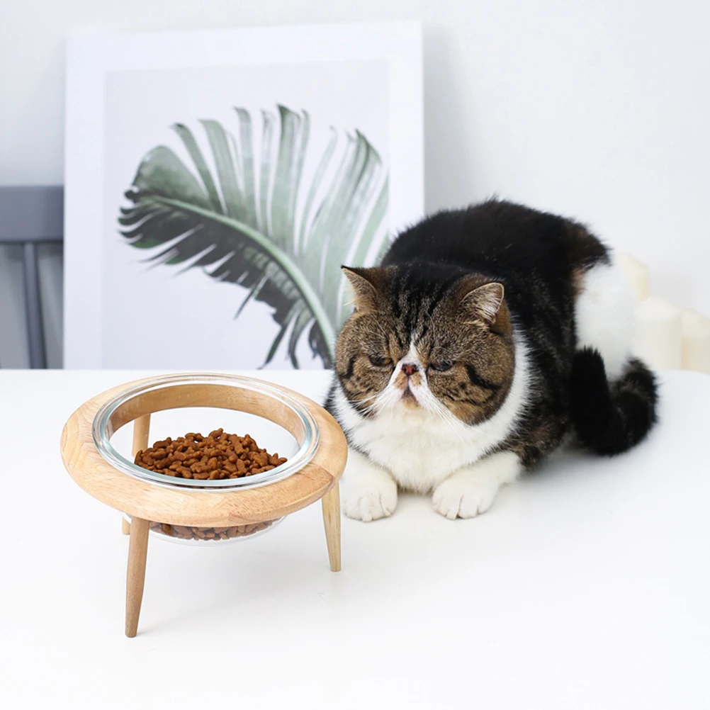 

1 Set Glass Pet For Cats Dogs Elevated Feeder With Rack Eco-Friendly Durable Water Bowl Long Lasting Use Easy Drinking Neck