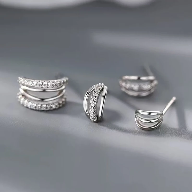 ENSHIR Geometry C-shape Zircon Earrings For Women Men Temperament Simple Fashion Jewelry Gifts Wholesale