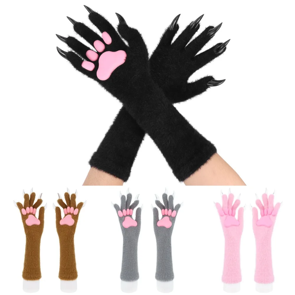 Cute Silicone Meat Pad Animal Paw Gloves Solid Color Cat Claw Mittens Long Nails Cosplay Ghost Claw Props Cosplay Costume
