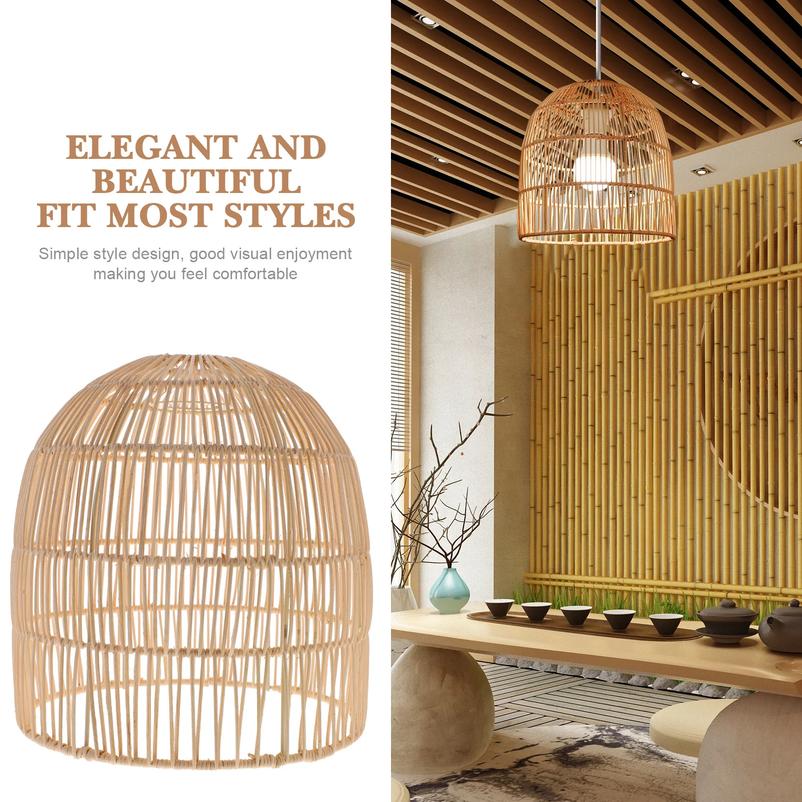 الطبيعية الروطان المنسوجة غطاء مصباح للسقف قلادة ضوء غرفة نوم غرفة المعيشة استبدال الإضاءة ملحق ديكور #1