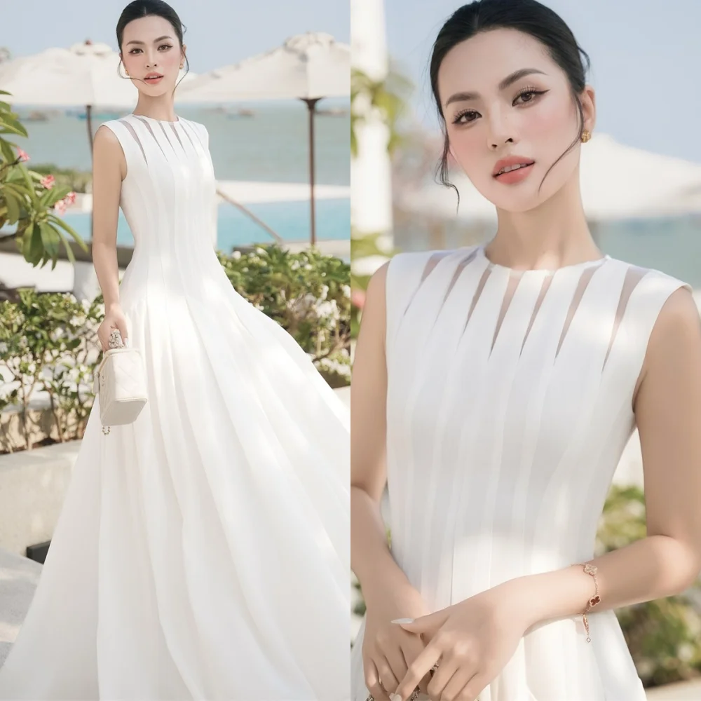 

Customized Formal White Jersey Celebrity Gowns Classic O-Neck Sleeveless Evening Dress High Quality Special Occasion Gowns