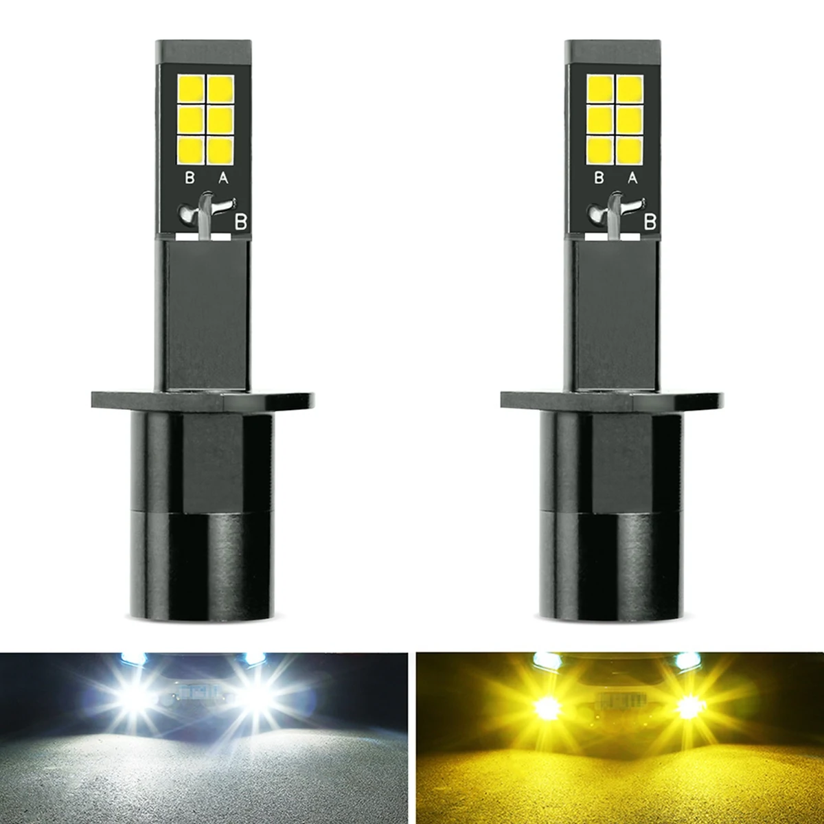 H1 Fog Light Bulb LED Amber+White Dual Color for Trucks Cars Lamps DRL Lights Kit Bulbs 9-32V 30W 3000LM ,H1