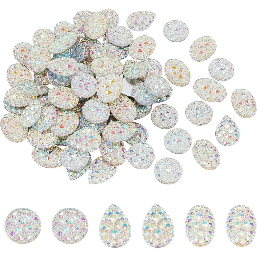 90Pcs 3 Styles Mixed Shinny Colors Resin Druzy Cabochons Bottom Flat Back Dome Cabochons for Jewelry Making
