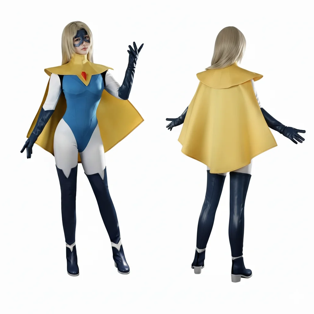 

Blonde Blazer Mandy Cosplay Costume Women's Game Hero Outfit Halloween Roleplay Theme Party Jumpsuit Cape Takerlama