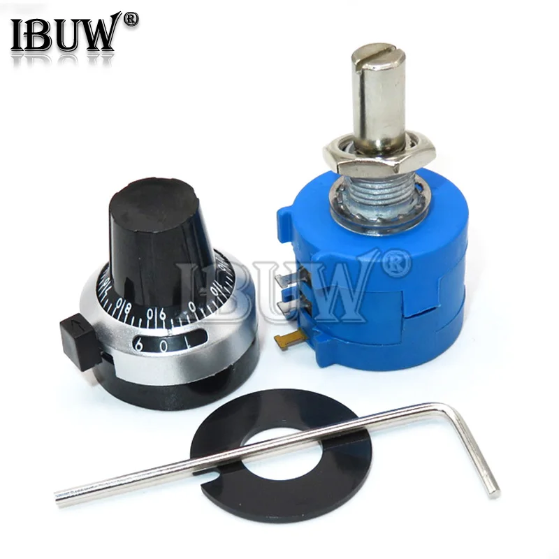 1Set 3590S Precision Multiturn (1PCS Potentiometer 10 Ring Adjustable Resistor+1PCS Turns Counting Dial Rotary 6.35mm Knob)