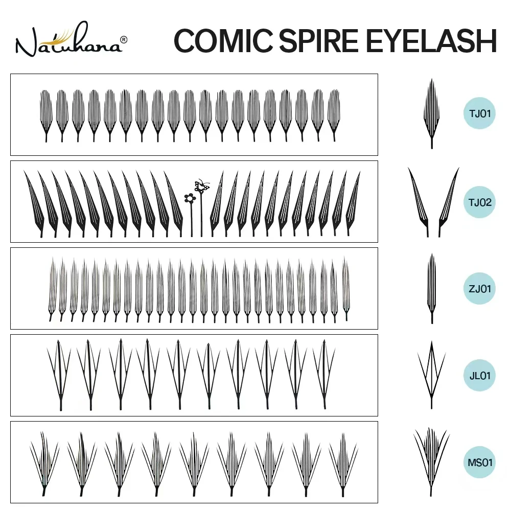 Cils NATUHANA Comic Spire C D Curl, effet anime, cils doux, éventails pré-faits manga, cils individuels volumineux, outils de maquillage