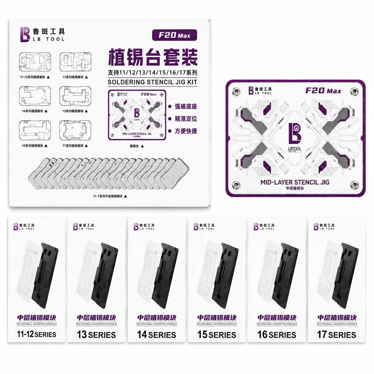 LB Tool F20 Max Middle Layer Reballing Stencil Fixture For iPhone 11 12 13 14 15 16 17 Pro Max Motherboard Tin Station