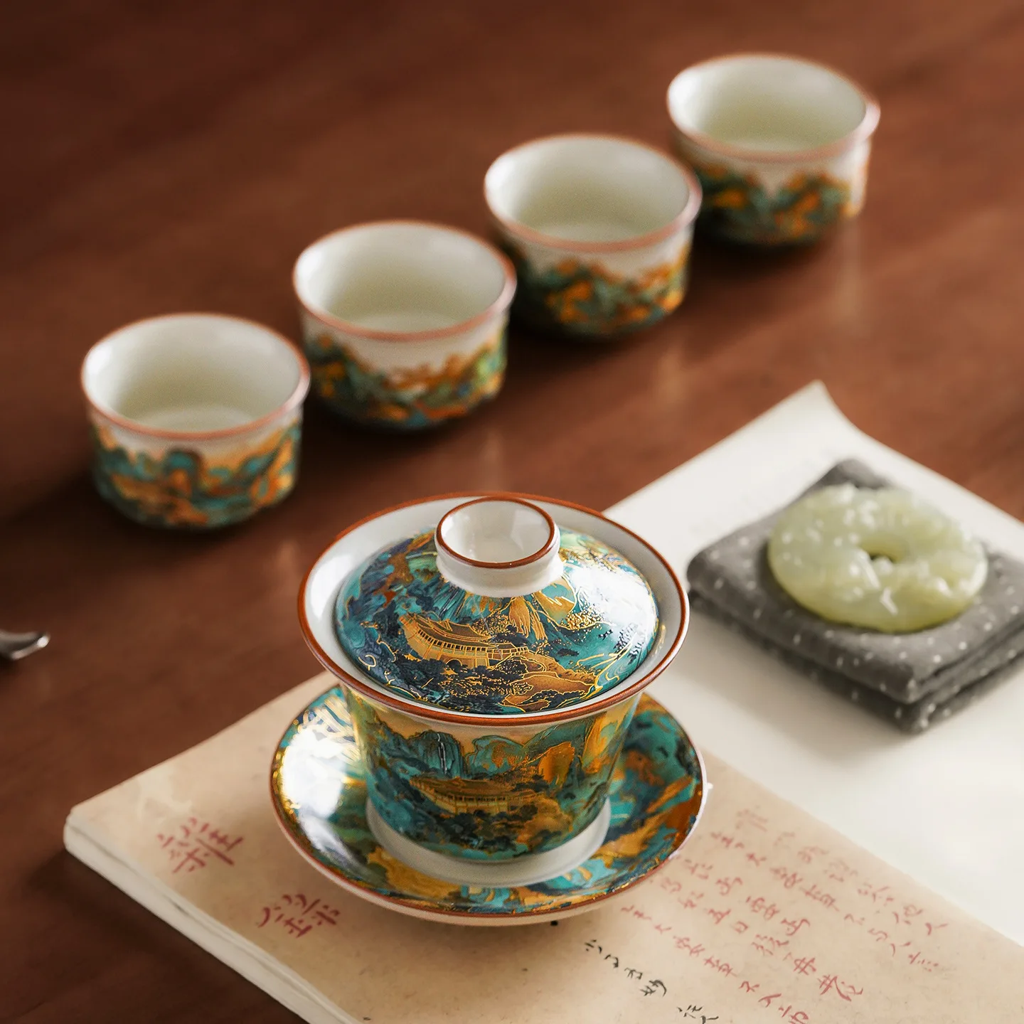 Ru Kiln Kung Fu Tea Set Celadon Porcelain 1 Pot 4 Cups with Gift Box Chinese Tea Ceremony Home Office Cozy StressRelief Oriental