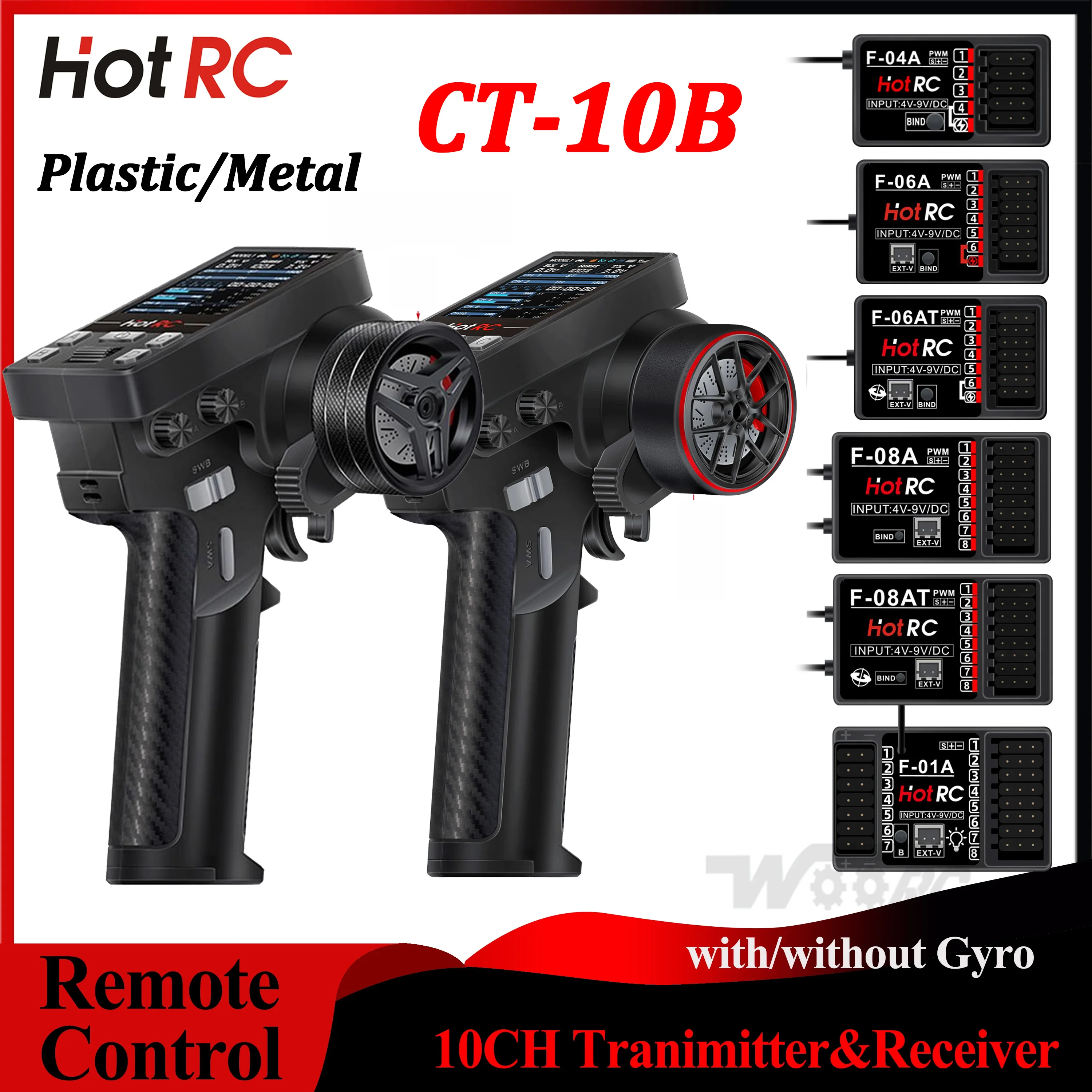 HOTRC 10CH CT-10B 2.4G Transmitter Remote Control 6CH 8CH 10CH F-06A F-08A F-01A F-10A Gyro Receiver for RC Cars Tank Boat Toy