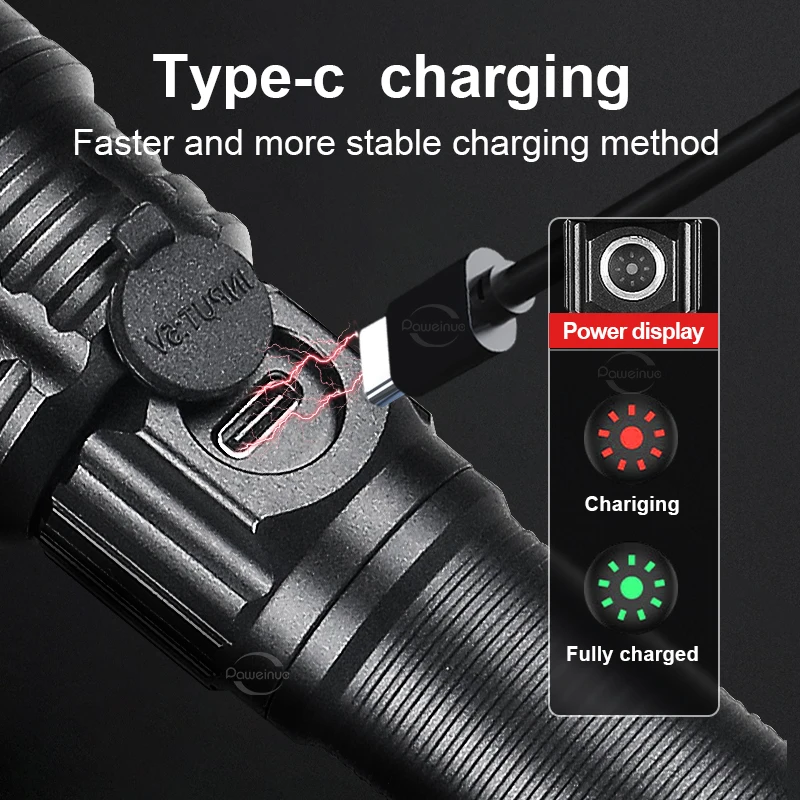 Lanterna Tática LED poderosa, Lâmpada Recarregável, Tocha Impermeável, Tiro Profissional, Noite Scout Set Luzes, Caça