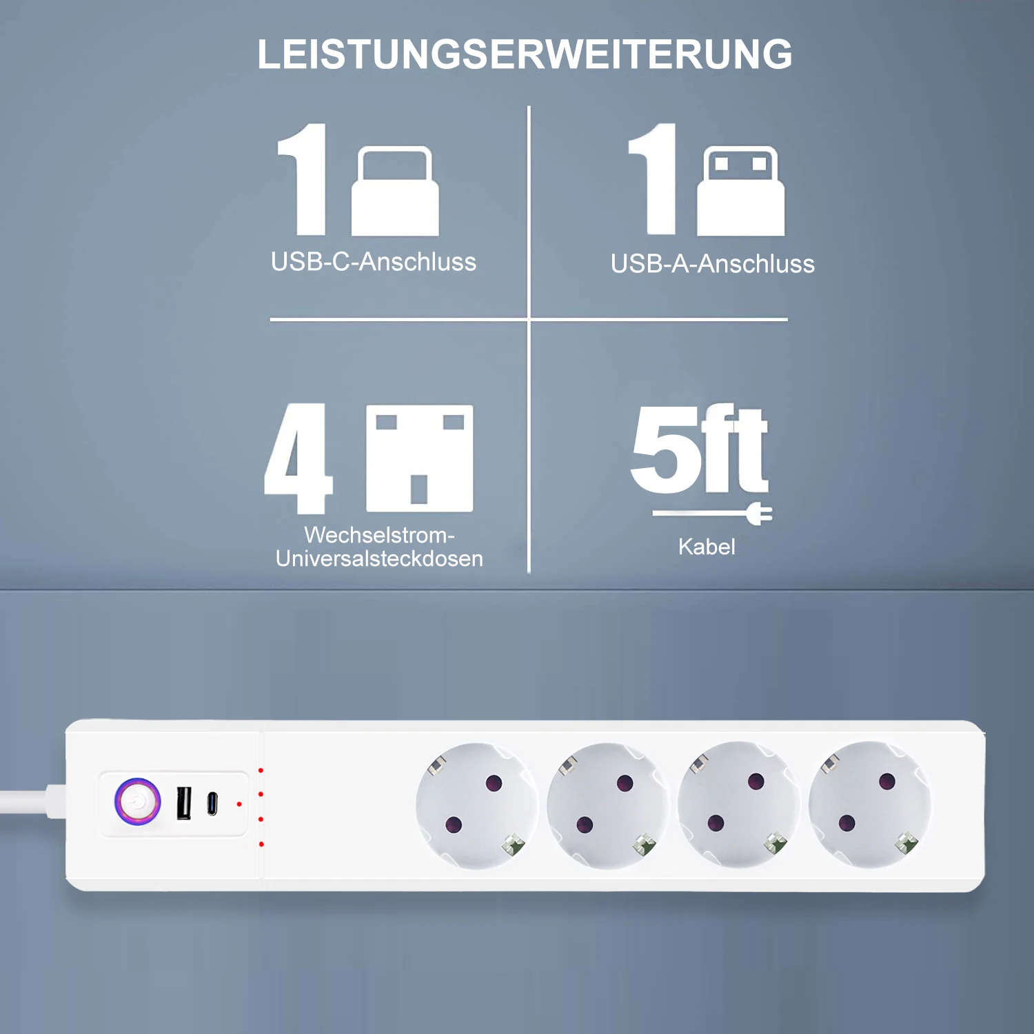 UseeLink Tuya Smart Eu PD Power Strip 65W 4 AC, 1 USB, 1 Type-C Fast Charger App Remote Voice Control for Alexa, Google Home