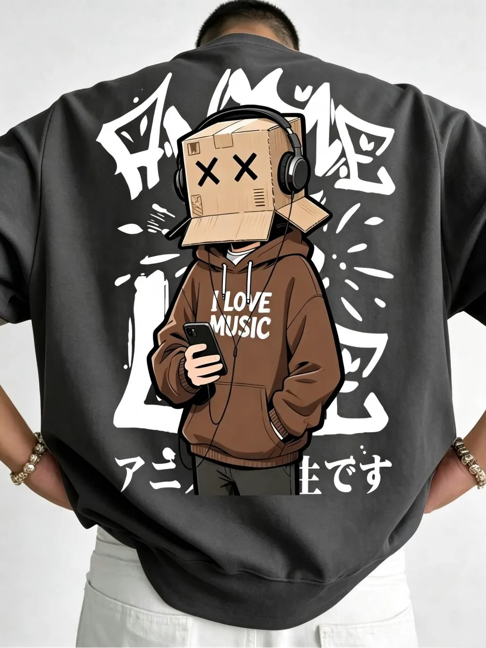 Amerikanisches Herren-Sommer-T-Shirt mit Kartonbox-Cartoon-Charakter-Buchstabendruck, mikroelastisch, atmungsaktiv, Rundhals, für Outdoor und Streetwear. – Detail 9