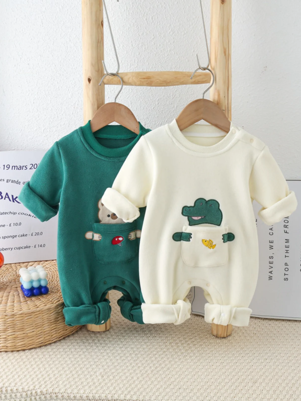 

Adorable Fce Lined Baby Outfit Long Sve Rer for Autumn Winter Outdoor Use Warm Trendy Clothes for Six Month Old Baby